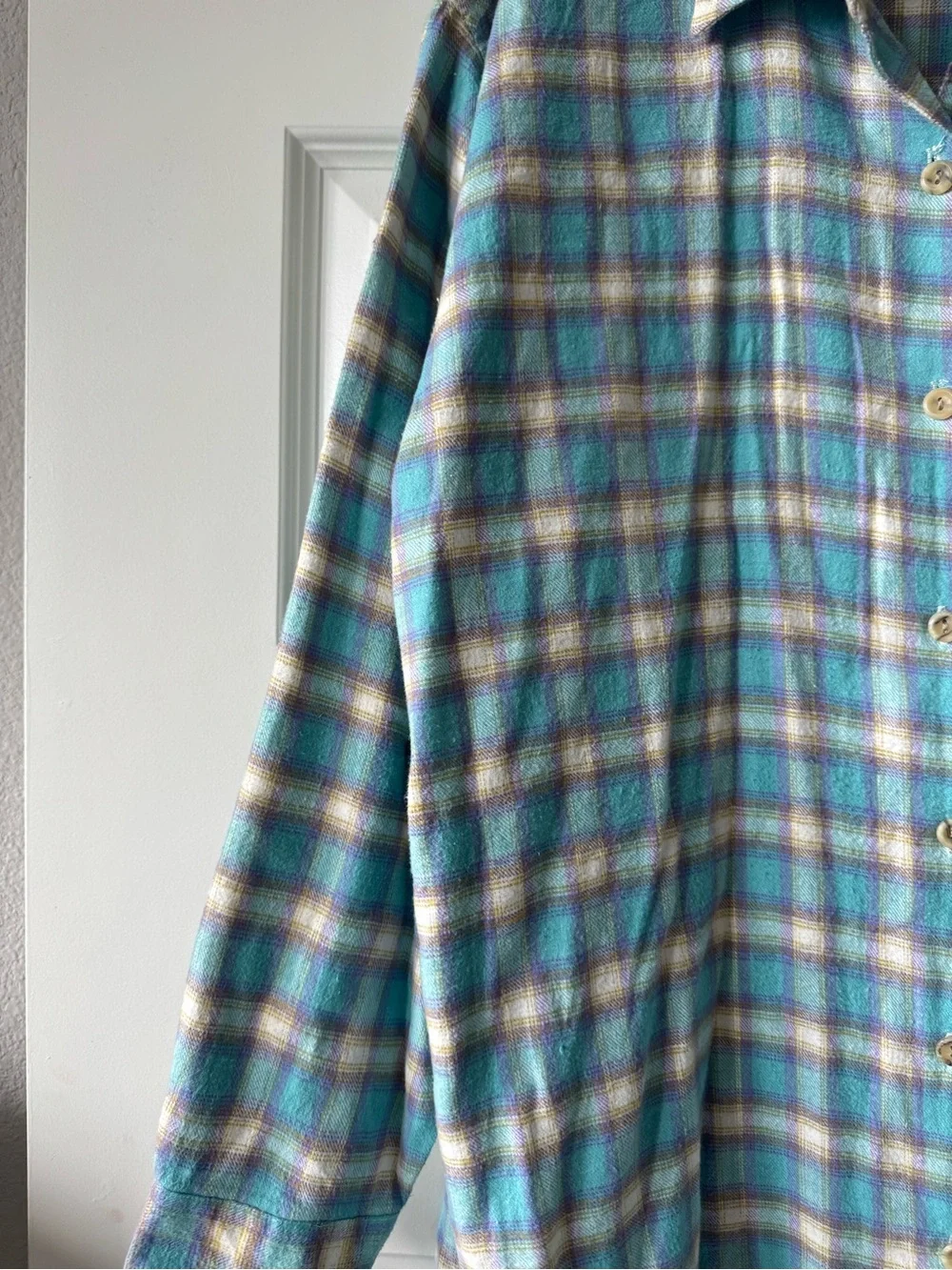Vintage Honors Plus Size 100% Cotton Plaid Flannel Shirt 1X Teal Purple Cottagec